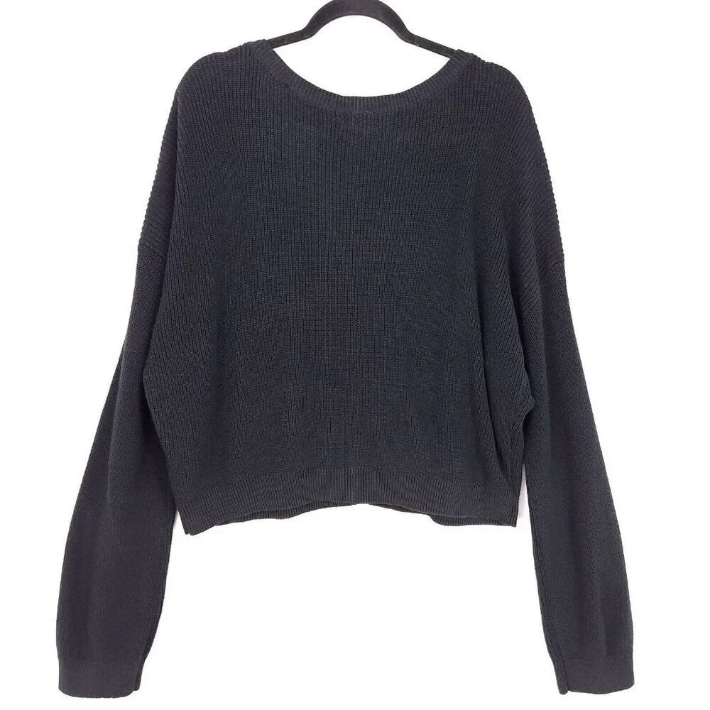 BP. Crochet Cardigan Plus Size 2X Black Button Up Cropped Long Sleeve - Picture 2 of 13